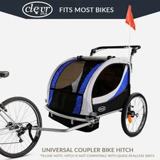 ClevrPlus Deluxe 3-in-1 Double 2 Seat Bicycle Bike Trailer Jogger Stroller, Blue