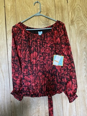CeCe Women's Floral Blouse Black/Red Size S Regular MPN 262805K NWT