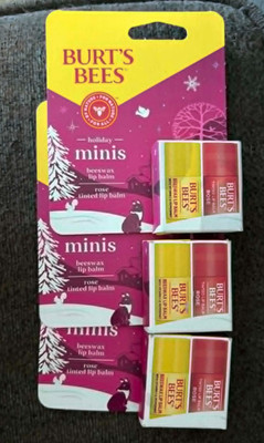 (3) Burt's Bees Holiday Minis 2 Pack Beeswax Lip Balm & Rose Tinted Lip Balm NIB