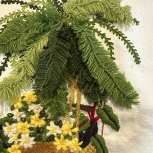 Sunset Stitchery 3D Cascading Boston Fern & Flowers Crewel  18X18