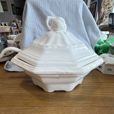 McCoy White Ceramic Octagonal Tureen 175 with Lid Glazed Handles