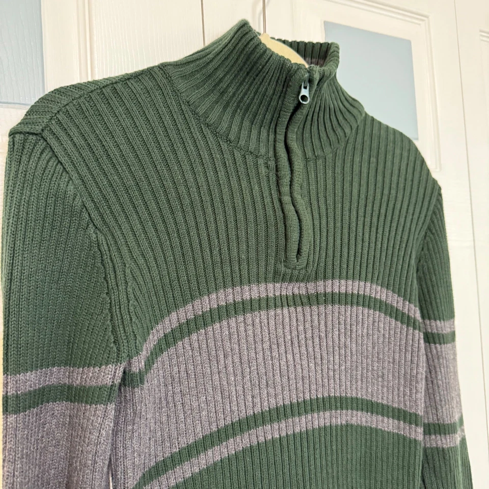 American Rag Cie Mens Sweater Small Green Gray Ribbed 1/4 Zip Pullover - Image 2 of 4