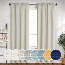 Flax Linen Curtains 96 Inches Long for Dining Room 2 Panels Rod Pocket Drape ...