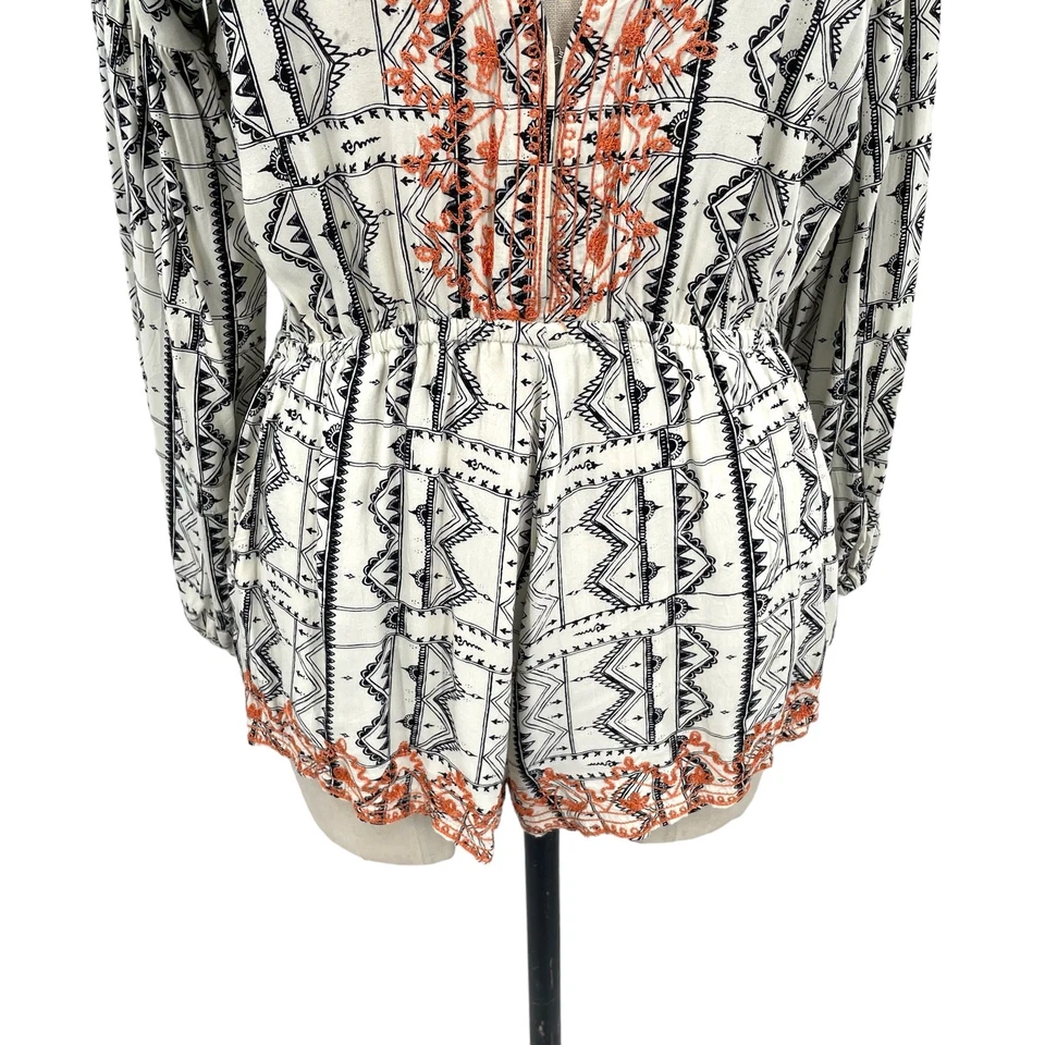 Cleobella Mischa Boho Henna Print Embroidered Romper Cream Size Small - Image 3 of 4