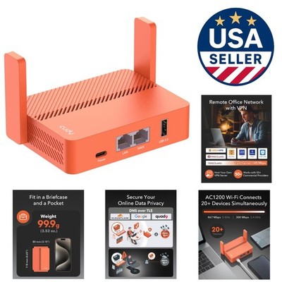 Compact AC1200 Travel Router with VPN & Hotspot Modes - Ideal for Families