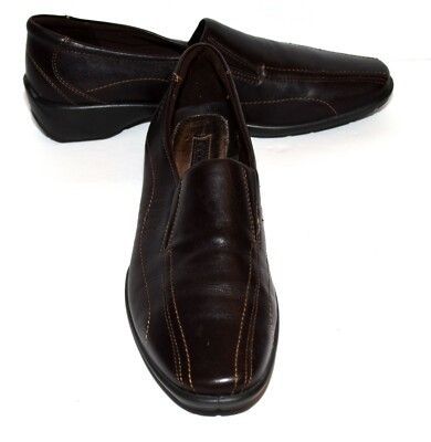 ECCO Dark Brown Leather Square Bicycle Toe Cushioned Loafers  display picture 1