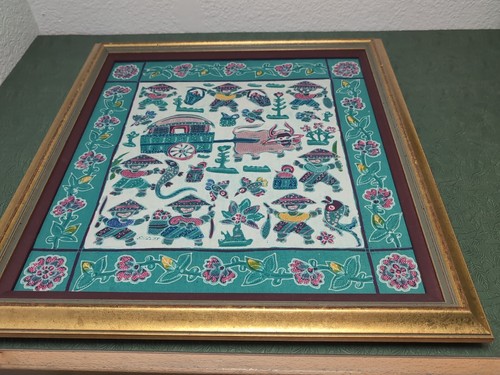 Batik Wall Hanging Framed Indonesian Hand Made Village People Bull Birds Flower - 第 12/13 張圖片