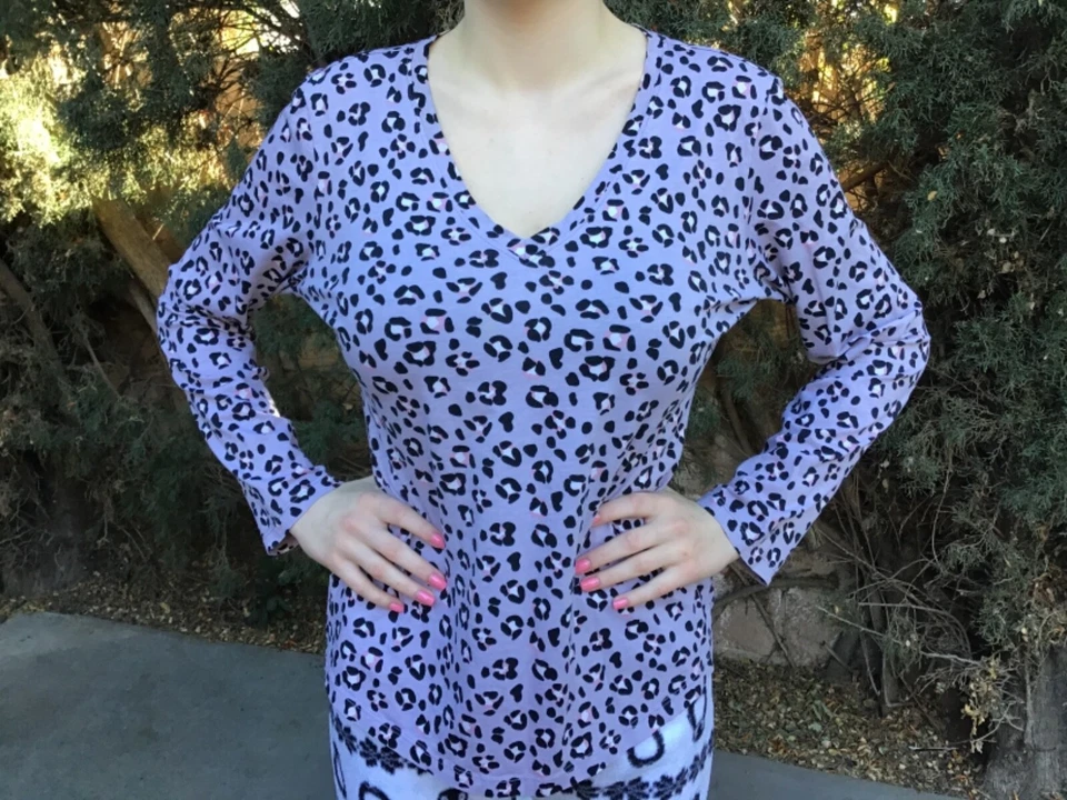 COSABELLA MUJER PIMA ALGODÓN ESTAMPADO LEOPARDO MANGA LARGA PIJAMA TOP TALLA GRANDE  Foto 3 de 4