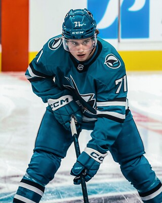 Macklin Celebrini Face Off Ready San Jose Sharks 8x10 NHL Hockey Photo