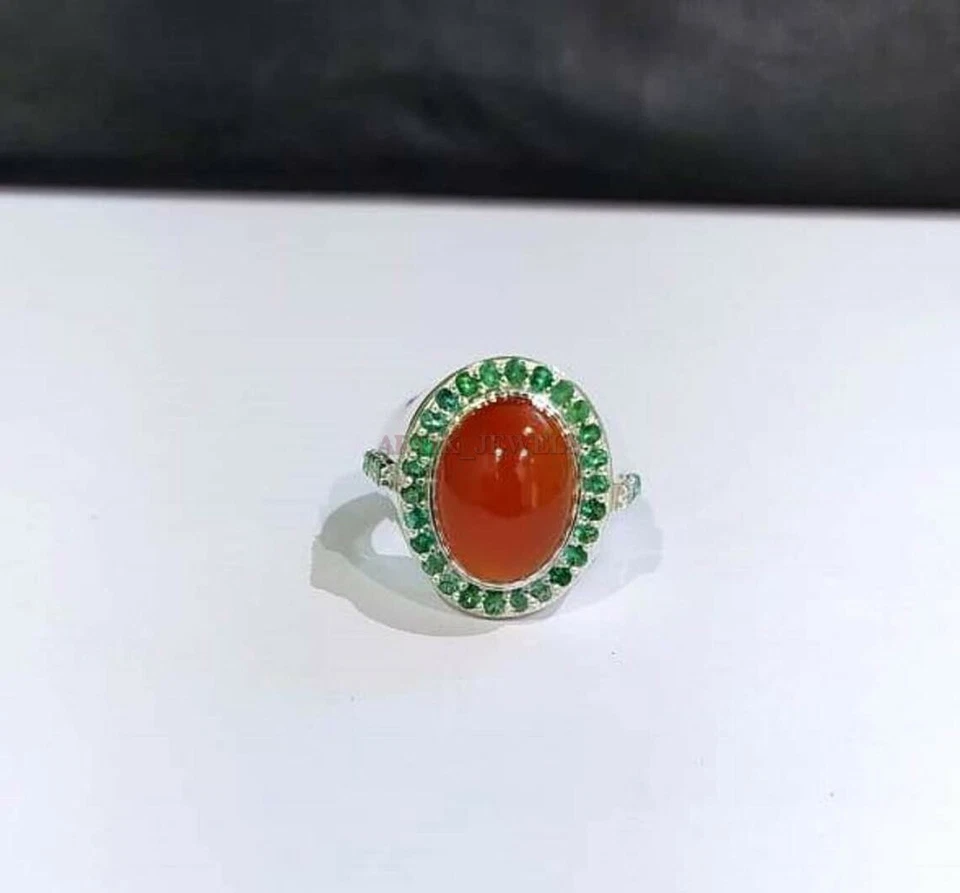 Natural Rojo y Verde Onix Con 14K Oro Blanco Chapado Plata Anillo para Hombres # - Imagen 4 de 4