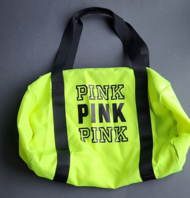 Victoria's Secret PINK Neon Yellow Green High Visibility Duffle Zipper Sport Bag