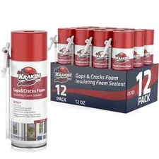 Kraken Bond Gaps & Cracks Filler Foam,Insulating Sealant 12oz 12 Pack -Straw Use