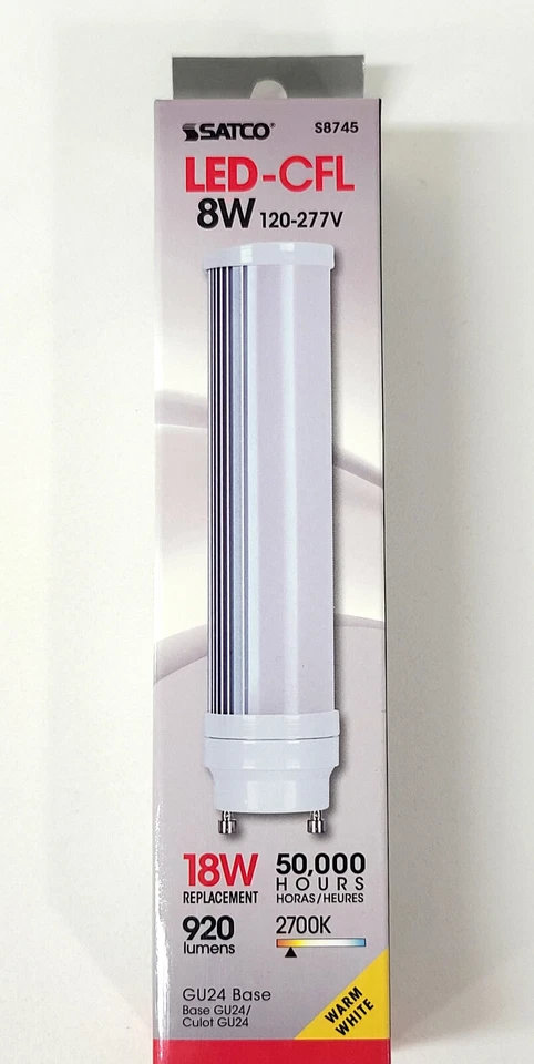 Satco S8745 LED-CFL 8 Watt Replacement For 18 Watt 2700K Warm White GU24 Base - Image 3 of 3