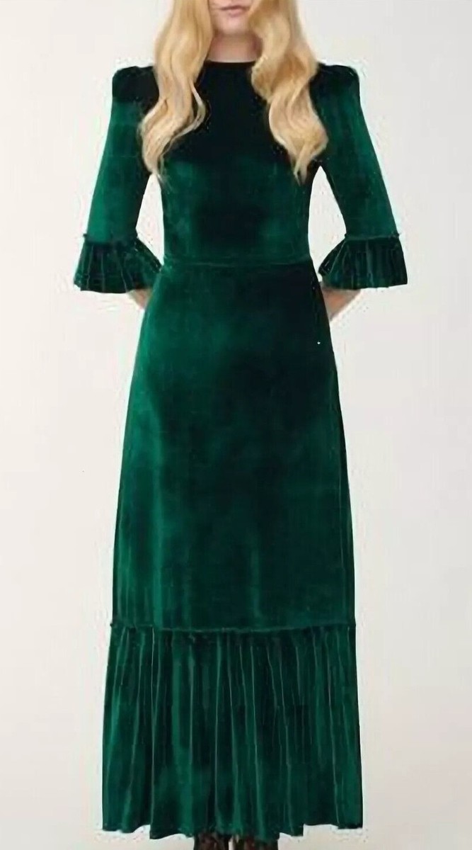 green velvet tiered dress Maxi Ruffle Sleeves And Hem Evening Christmas Party Dress Lehenga for wedding season 2024