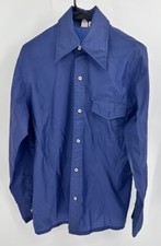 VTG Skyr Blue Shirt Button Up Fit Like Men  s Medium 60s 70s Polyester/Nylon Like