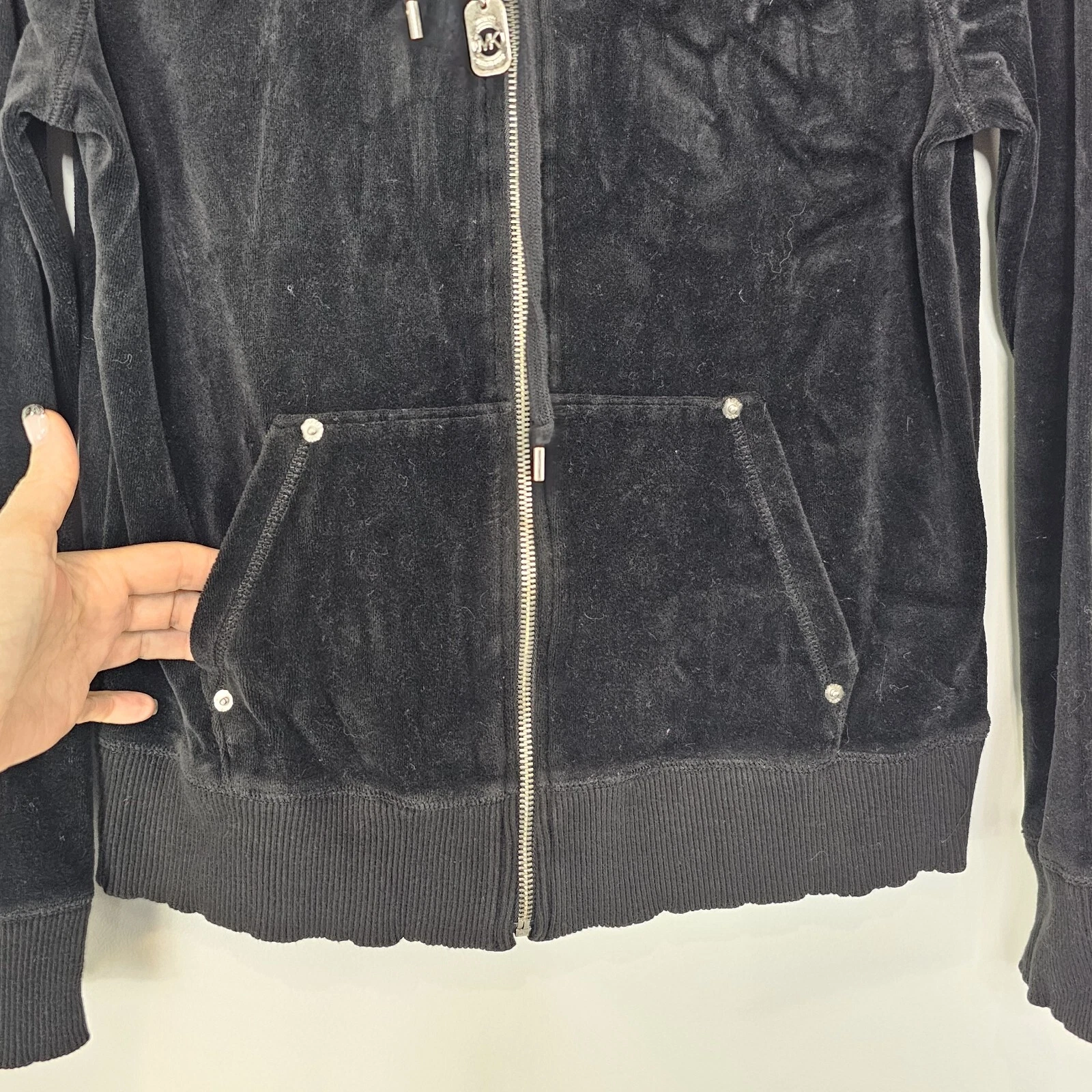 Giacca felpa donna Michael Kors velluto zip taglia media nero velluto