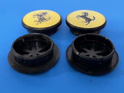 FERRARI GENUINE FACTORY ORIGINAL OEM YELLOW CENTER CAPS SET OF 4