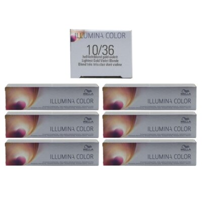Wella Illumina 6 x 60 ml 10/36 hell lichtblond gold violett Set