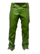 Men's Motorbike Cowhide Leather Pant 5 Pockets Green Leather Pant