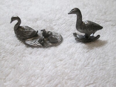 Vintage 1980's Pewter Figurine Lot Duck Swan And Babies C.A.T. Designs Hallmark