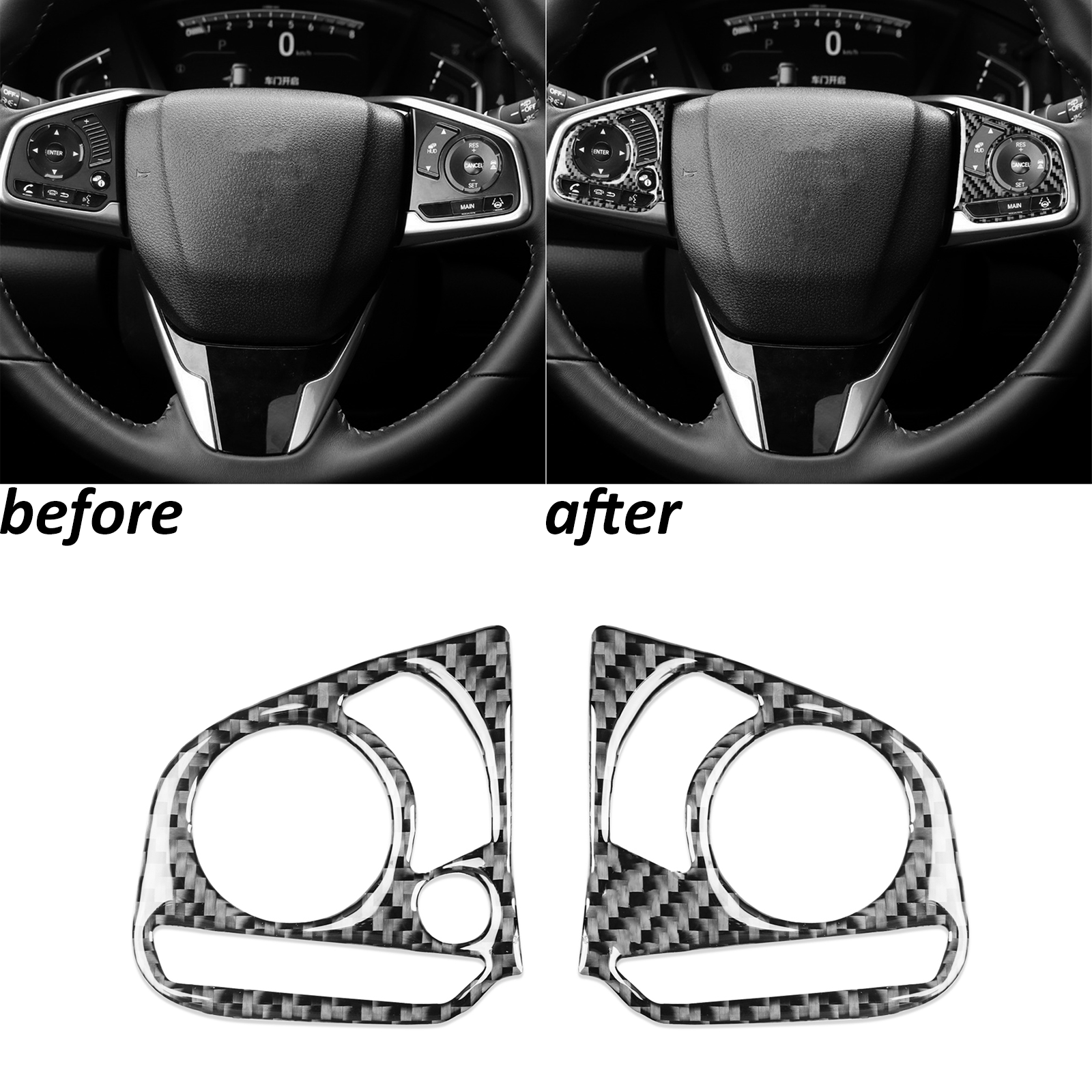 Real Carbon Fiber Steering Wheel Button Trim for 2017-21 Honda CRV CR-V