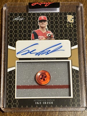 IKE IRISH 2021 Leaf Perfect Game Jersey BUTTON Patch AUTO #5/5 AUBURN ORIOLES