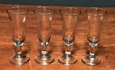 Set Of Four Clear Glass Stemmed 4 1/4" Tall Cordial Shot Aperitif Glasses