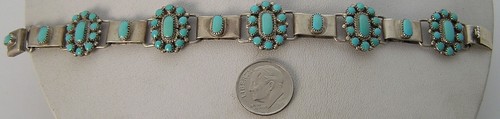 Vintage Zuni M. Bassele Basselente Oval Petit Point Floral Cluster Link Bracelet - Bild 6 von 10