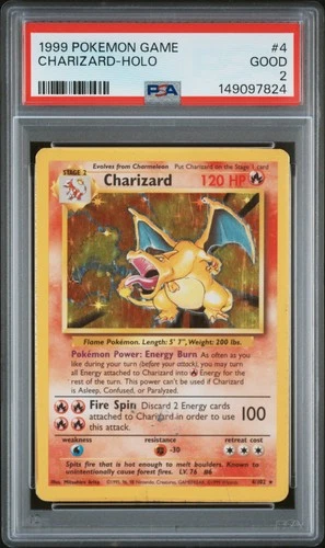 1999 POKEMON BASE SET UNLIMITED #4 CHARIZARD-HOLO PSA 2