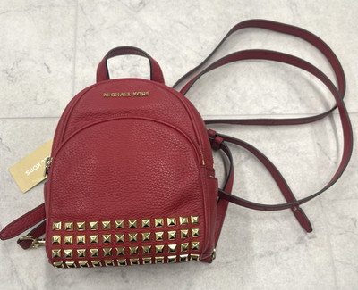 New Michael Kors Abbey Mini Studded Backpack In Red