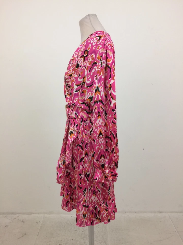 Женское платье J S Millenium размер M розовое со структурным v-образным вырезом подпоясанное многослойное б/у F1 - Изображение 4 из 4