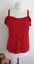 PAPAYA Ladies UK14 Deep Red Sleeveless Strappy Vest Ribbed Top/T-Shirt