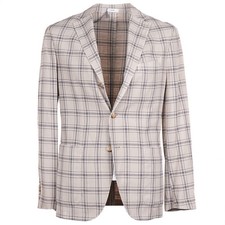 Boglioli Tan-Navy Check Cotton-Linen 'K Jacket' Sport Coat 38R Eu 48 NWT