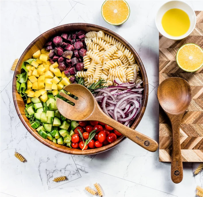 Juego de cuenco para ensalada 12'' en acacia, чаша grande con servidores, 3 пьеза - Изображение 2 из 4