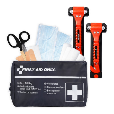 First Aid Only Kfz Verbandtasche DIN 13164, 2-in-1 Notfallhammer (2 Stück)