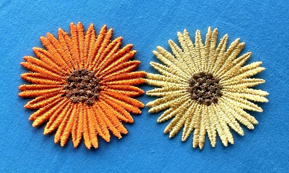 3 inches sew on applique Soft Embroidery Patches 2pcs Soft Orange/yellow Flower - Image 3 of 4