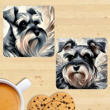 Miniature Schnauzer Coasters, Dog Print Set Of 2, Mug Mats, Gift