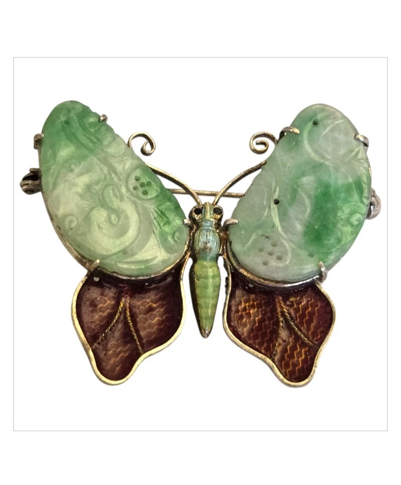 Broche figura borboleta prata plique a Jour exportação chinesa década de 1950 - Imagem 3 de 4