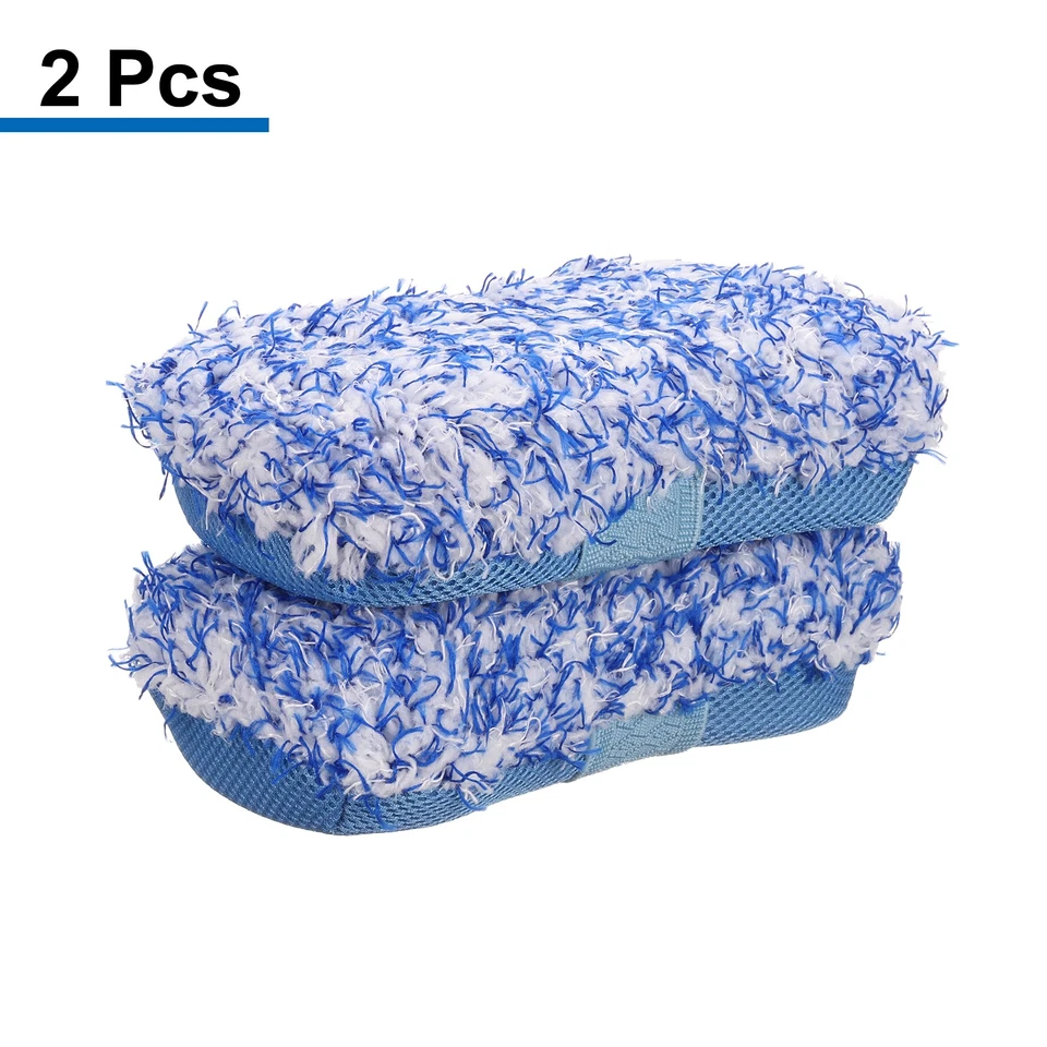 2pcs Microfiber Car Wash Sponge 8.7"x4.5" Non-Scratch Foam Applicator Pads Blue Foto 3 de 4