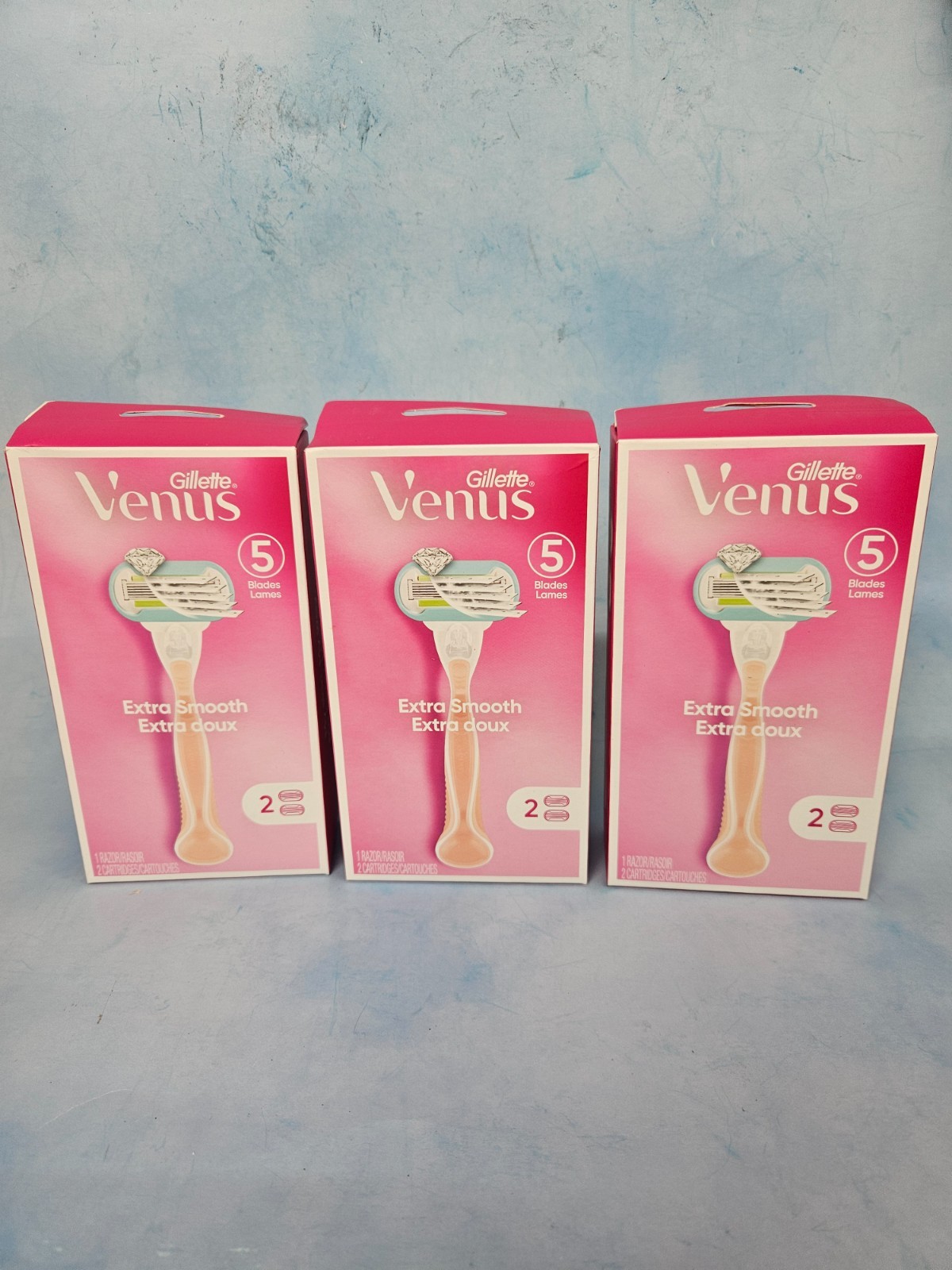 Lot of 3 Gillette Venus Extra Smooth 1 Razor 2 Cartridges 5 