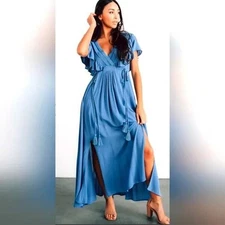 NEW Baltic Born Women Maxi Dress SZ Large Blue Wedding Guest Brunch Resort