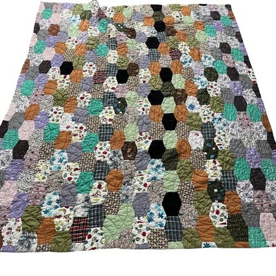 Vintage Handmade Patchwork Quilt Throw Blanket Double Sided 73x63.5 Floral