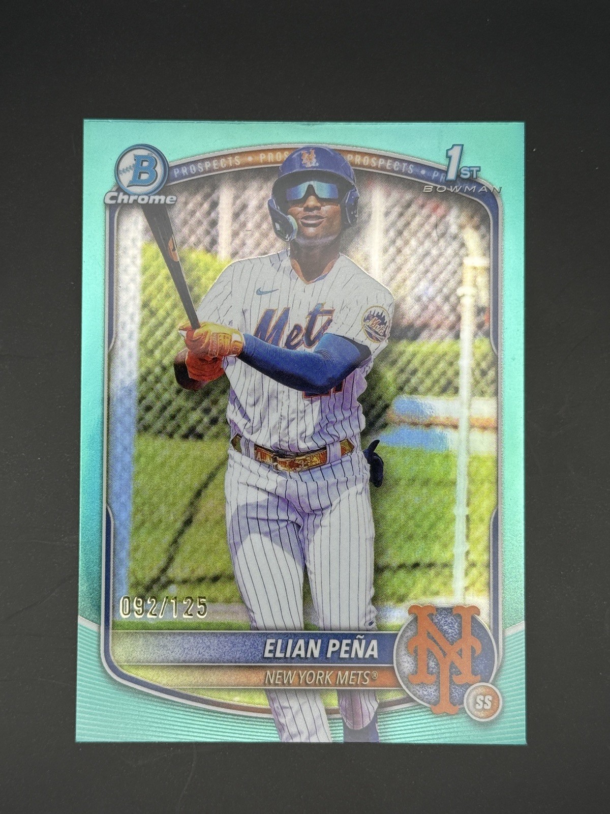 2025 Bowman Chrome 1st Bowman Elian Pena Aqua Refractor /125 BCP-155 Mets 