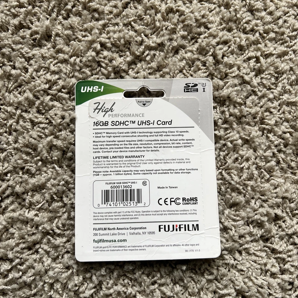  FUJIFILM High Performance 16GB SDHC UHS-I, Class 10 Card 600013602 Never Opened - Image 2 of 2