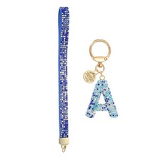 Initial Letter A Keychain for Women Rhinestone Alphabet Keychain Blue,