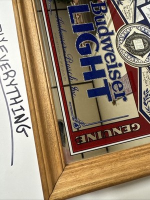 Budweiser Light Genuine Mirror Sign 14x11” 90's VTG Anheuser-Busch