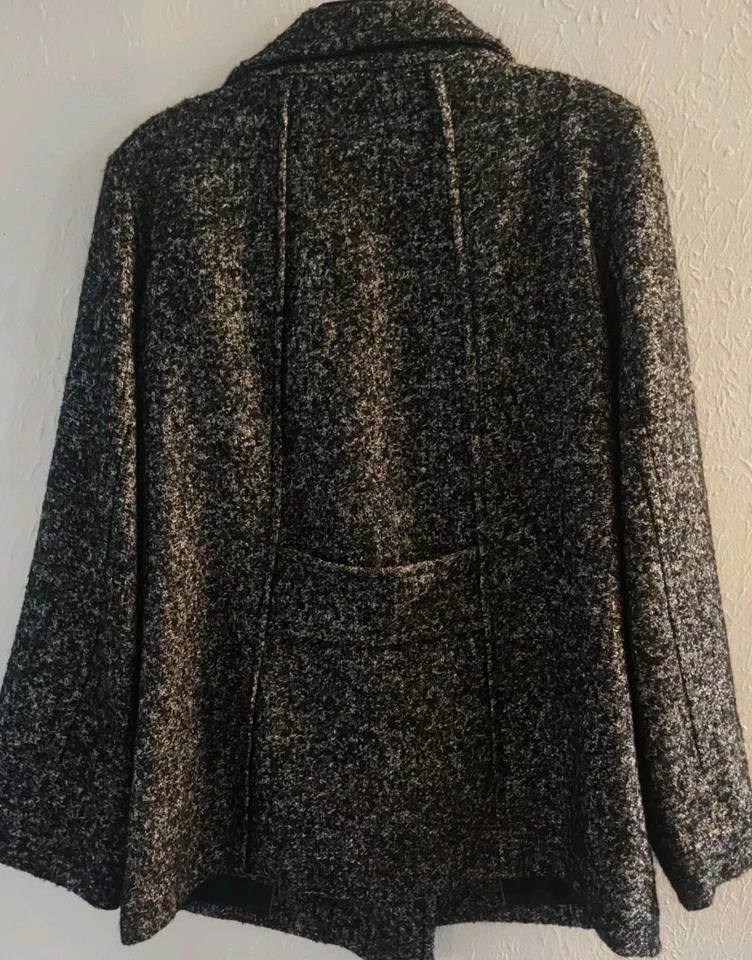 Abrigo Calvin Klein Espiga Doble Pecho Mezcla Lana Cinturón Tweed Guisante Talla 16 Foto 4 de 4