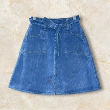 Vintage 1970s Denim Wrap Skirt  High Waisted A-Line  Belted  XS / Juniors 0  1