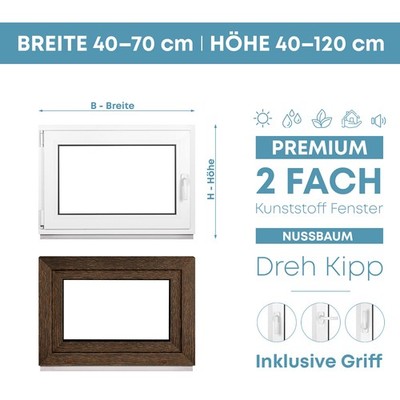 Kellerfenster Kunststoff Fenster Dreh Kipp 2 Fach Nussbaum