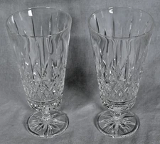Set of (2) Godinger Gramarcy Heavy Lead Crystal Iced Tea Footed Glasses Goblets
